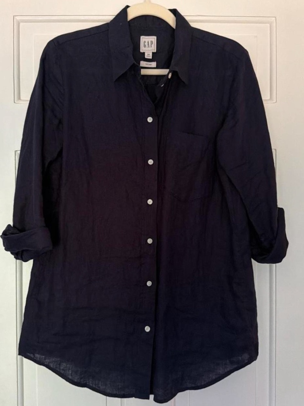 Gap 100% linen oversized shirt in navy blue, size XS - Picture 3 of 5